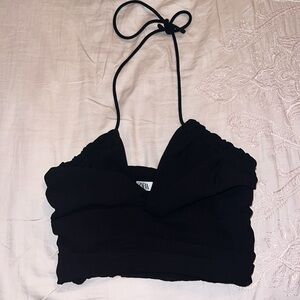 Zara Black Cropped Halter Top